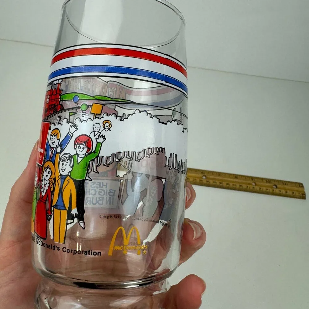 Vtg 1986 McDonalds Mc Vote Clear Drinking Glass‎ Thin Cheese Burger Collectible